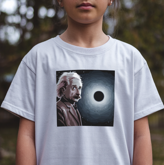 Einstein and Black hole printed on tshirt